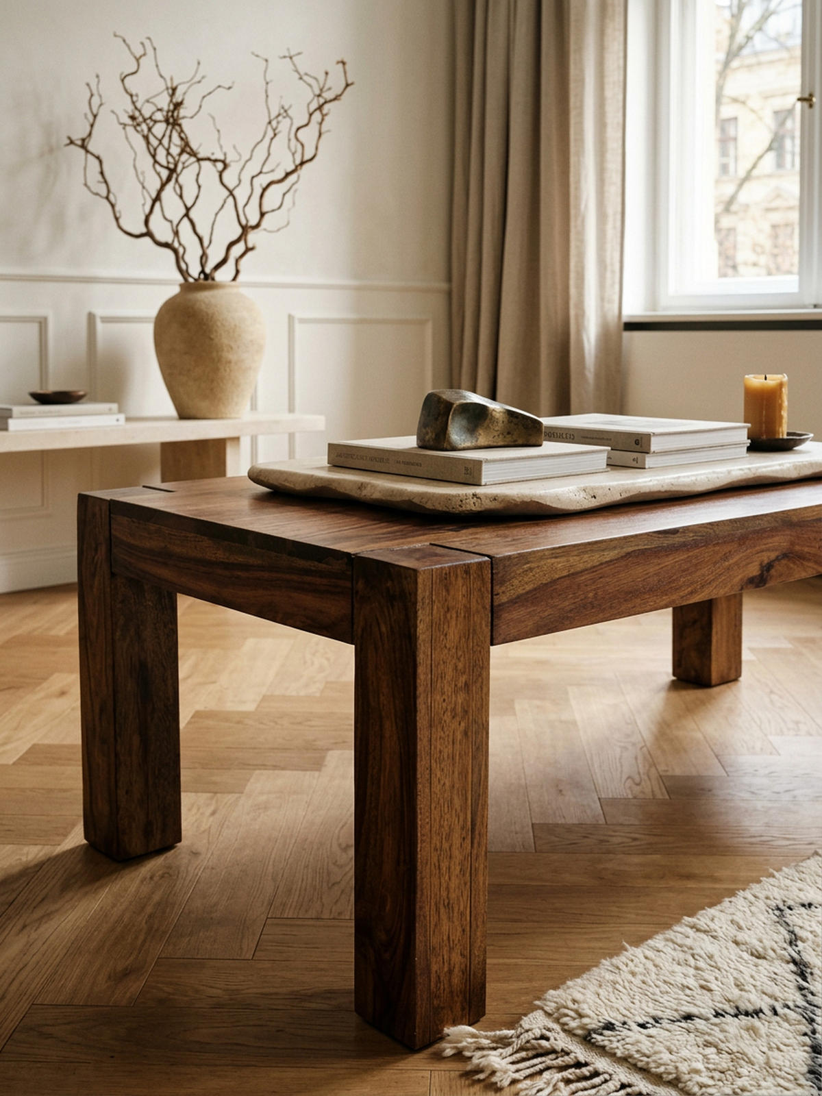 COUCHTISCH aus Akazienholz, rustikal, quadratisch, handgefertigt, Braun 110x60x40 cm - Braun, Holz (60/110/40cm) - KADIMA DESIGN