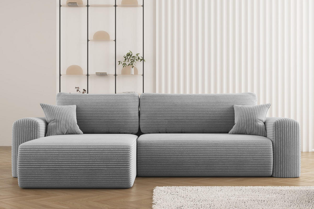 ECKSOFA Mit Schlaffunktion und Stauraum für Bettzeug Capri Stoff Poso Hellgrau Links - Hellgrau, Holz/Textil (145/272cm) - Kaiser Möbel