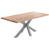 ESSTISCH Baumkante massiv Buche silber Riga 240 cm - Beige/Buchefarben, Holz/Metall (240/100/77cm) - SAM