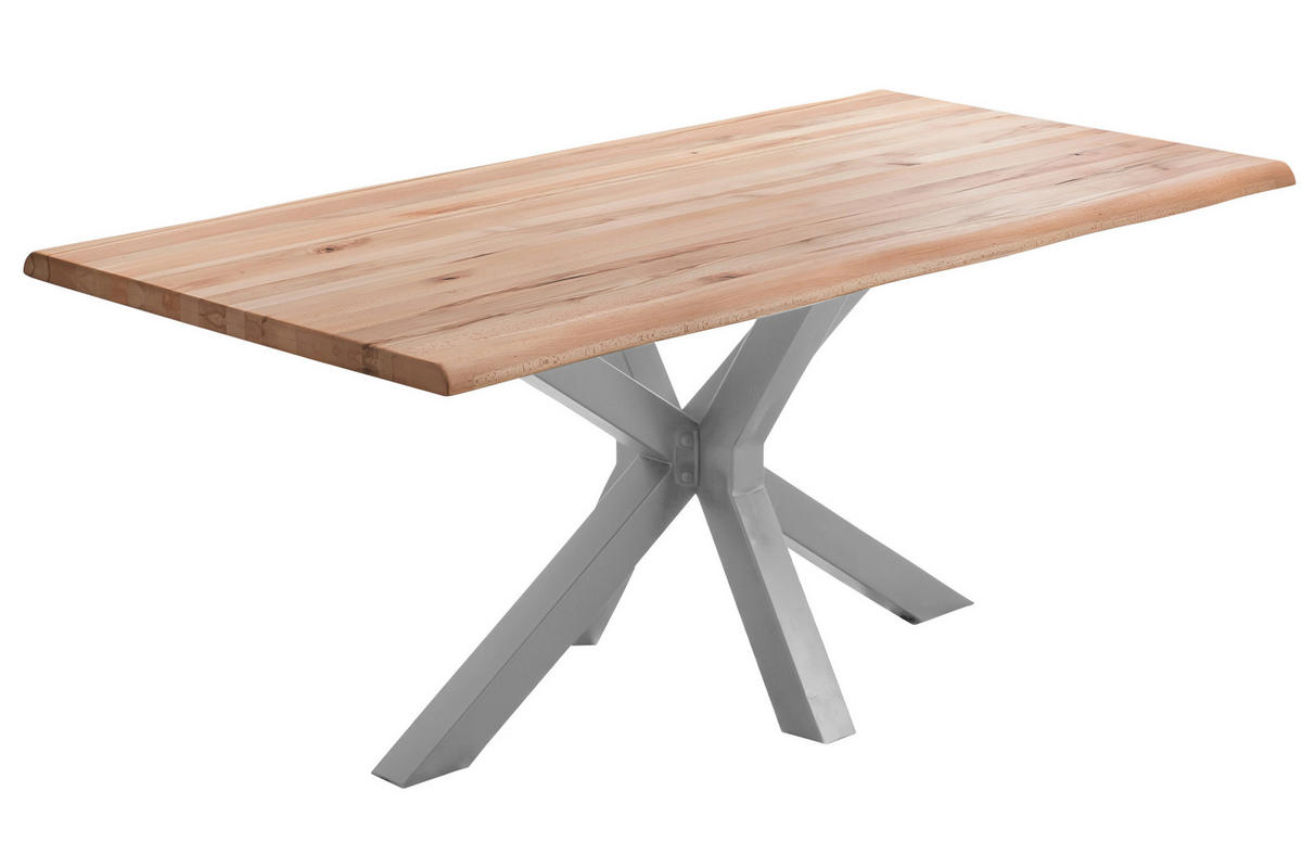 ESSTISCH Baumkante massiv Buche silber Riga 240 cm - Beige/Buchefarben, Holz/Metall (240/100/77cm) - SAM