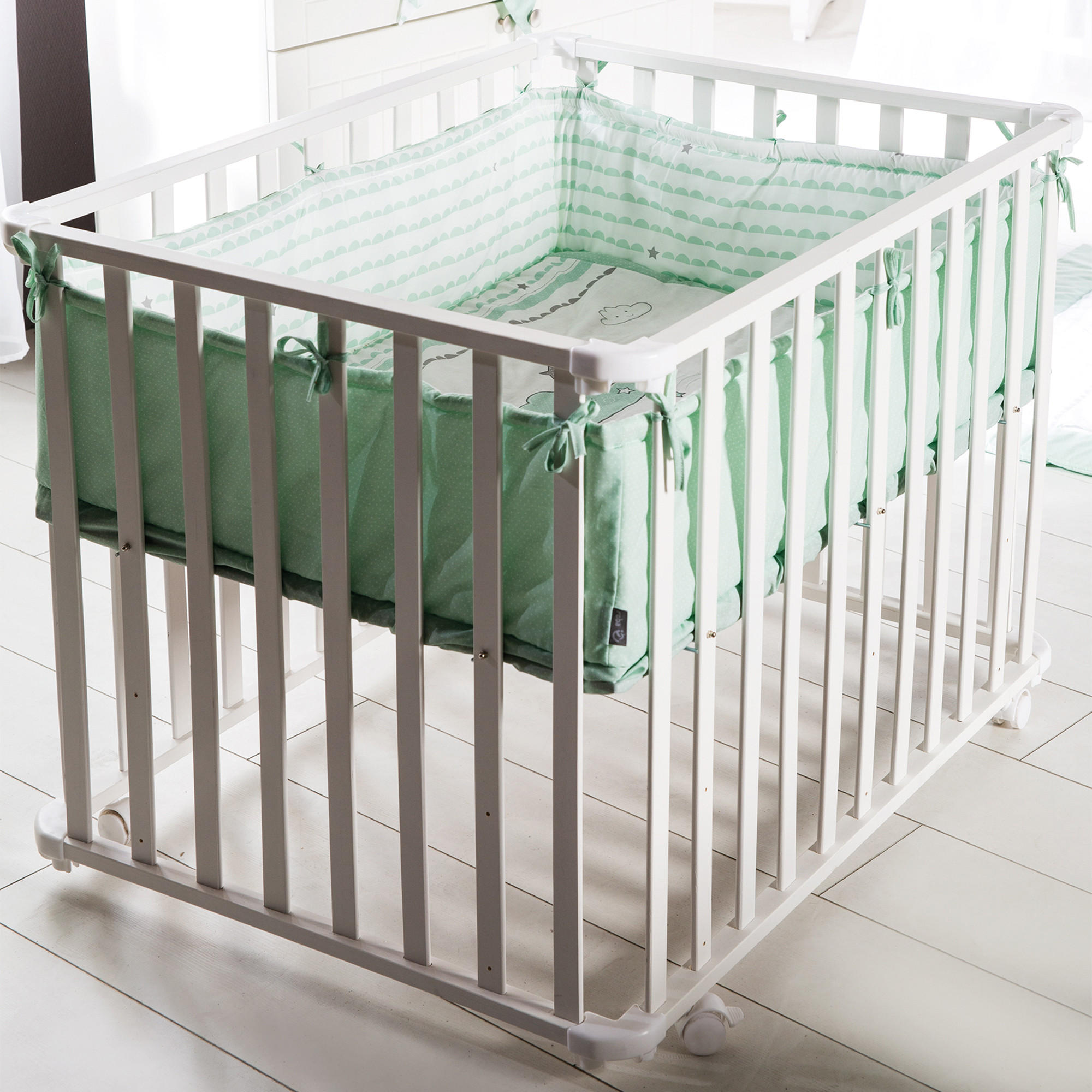 LAUFGITTEREINLAGE , Happy Cloud - Mintgrün, Textil (96/18/96cm) - Roba