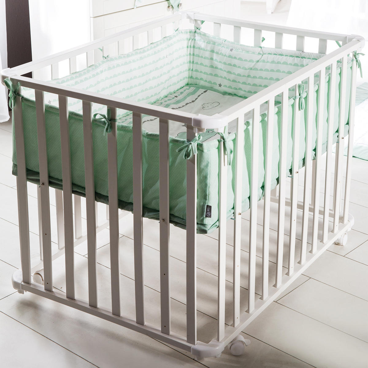 LAUFGITTEREINLAGE , Happy Cloud - Mintgrün, Textil (96/18/96cm) - Roba