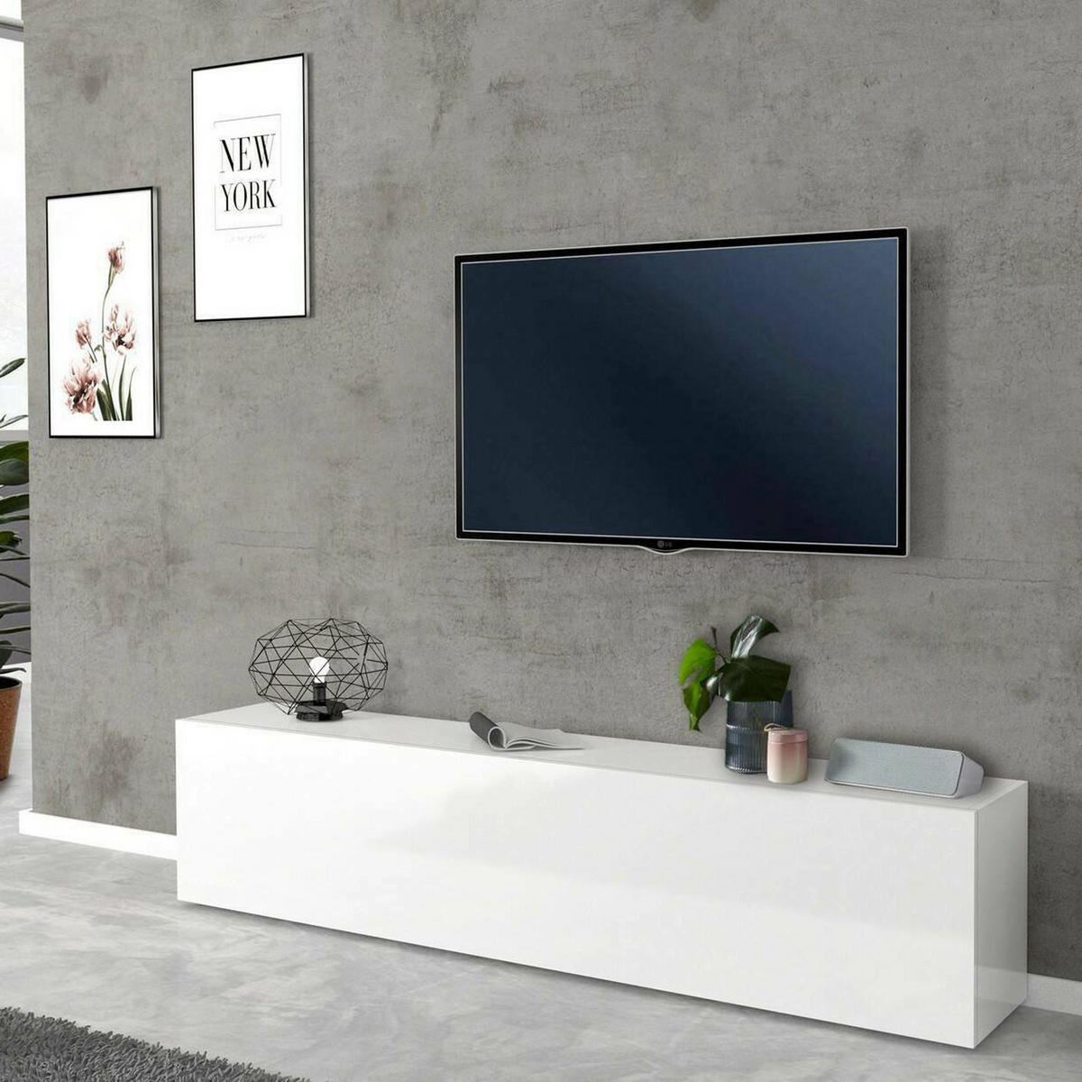 FERNSEHSCHRANK Glänzendes Weiß 30/180/40 cm - Weiß, Holzwerkstoff (180/40/30cm) - DMORA