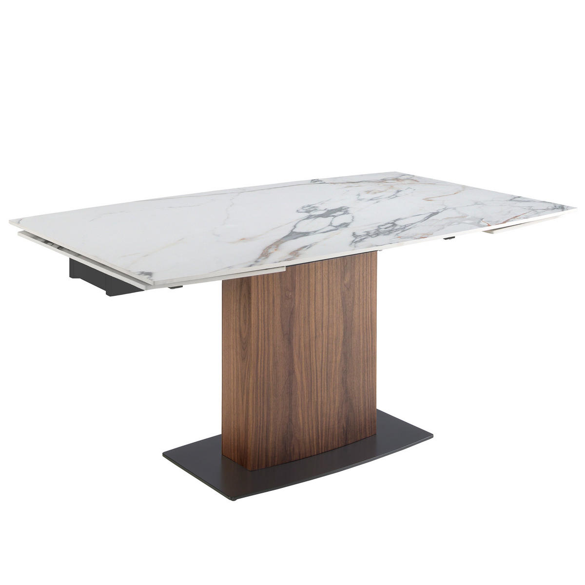 ESSTISCH Ausziehbarer Esstisch ovales Fass porzellanmarmor aus Walnuss Ø160/100/76 cm - Walnussfarben/Schwarz, Stein (100/160/76cm) - ANGEL CERDA