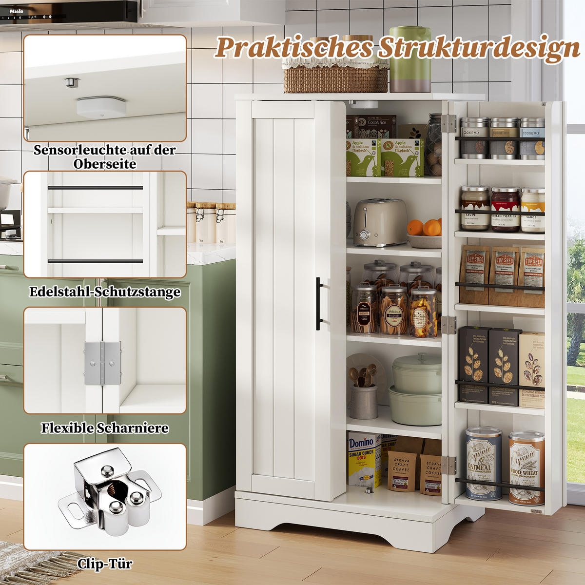 AUFBEWAHRUNGSSCHRANK 120x60x40cm Weiß mit LED Licht & Wellentüren - Weiß, Holzwerkstoff (40/120/60cm) - Modfu