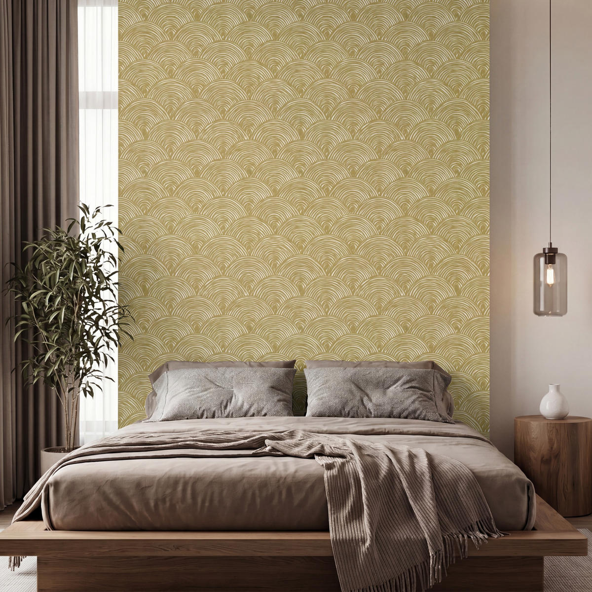 TAPETE - Fächer - Geometrisch - Grün - 200x280 cm - Goldfarben, Papier (200/280cm) - OnlyWow