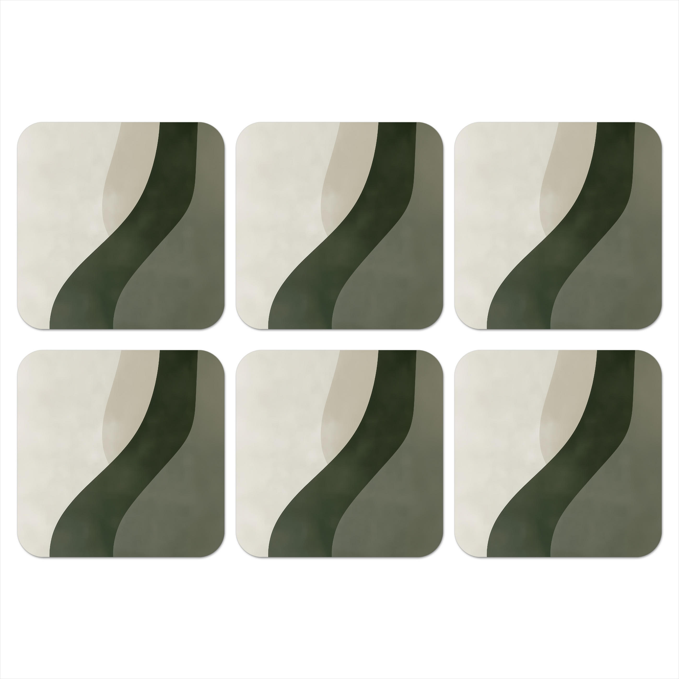 GLASUNTERSETZER 6er-Set Japandi - Grün - Abstrakt - Modern 10x10 cm - Salbeigrün, Naturmaterialien (10/0.2cm) - MuchoWow