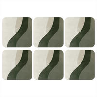 GLASUNTERSETZER 6er-Set Japandi - Grün - Abstrakt - Modern 10x10 cm - Salbeigrün, Naturmaterialien (10/0.2cm) - MuchoWow