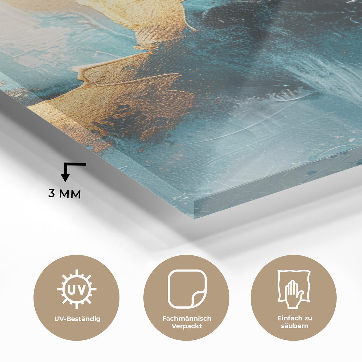 ACRYLGLASBILD Abstrakt - Kunst - Gold - Blau 40x60 cm - Petrol, Glas (40/60cm) - MuchoWow