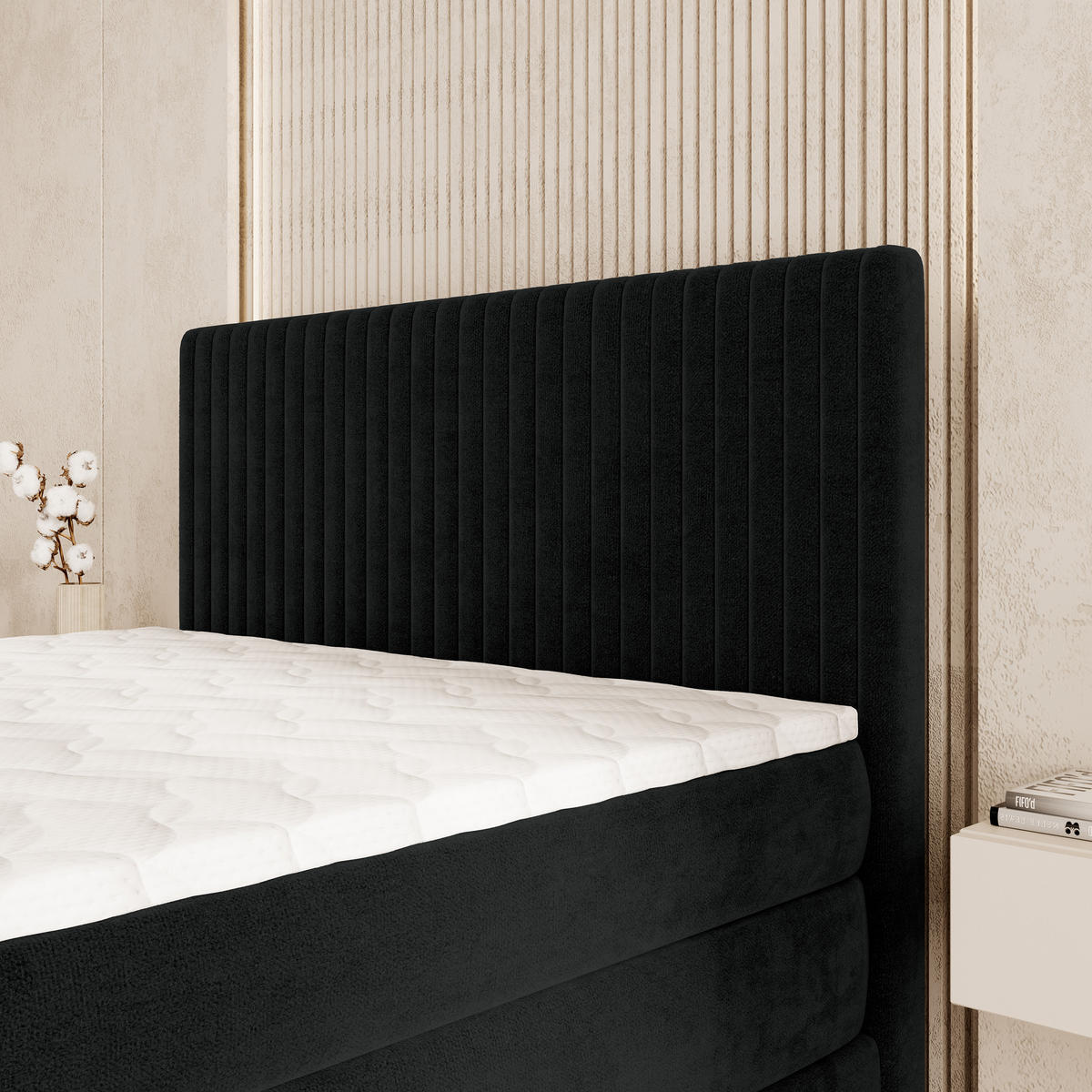 BOXSPRINGBETT FELBIO 160x200 cm mit Matratze und Topper - Schwarz - Schwarz, Holz (160/200cm) - MASSENO