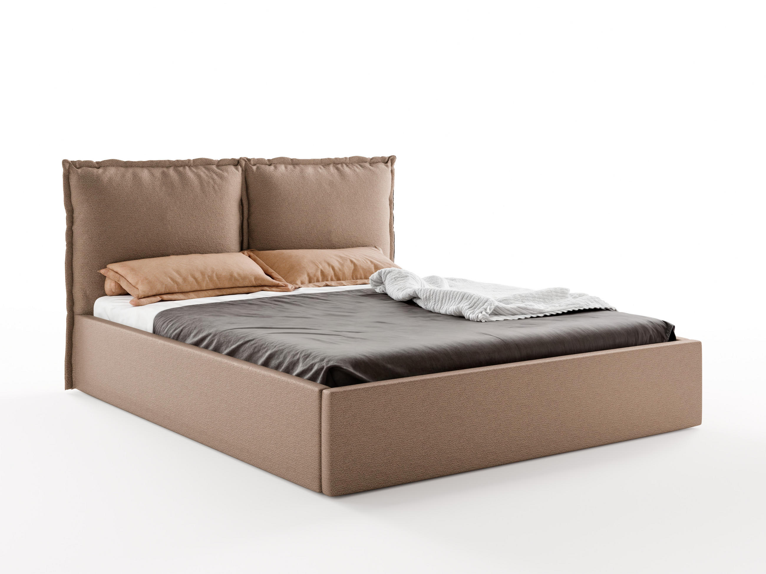 POLSTERBETT MIRA 180x200 cm mit Bettkasten, Stauraum und Metall-Lattenrost – VIBE Braun - Schwarz/Braun, Textil/Metall (180/200cm) - Luxkor24