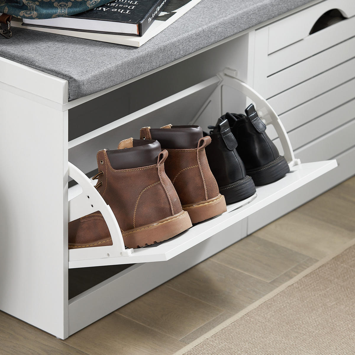 SCHUHBANK Weiß - Weiß, Holzwerkstoff (97/46/30cm) - SoBuy
