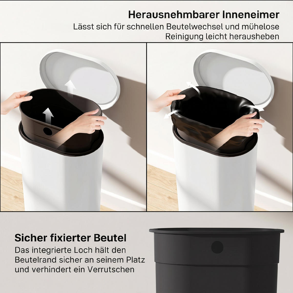 MÜLLEIMER Metall Kunststoff Cremeweiß - Creme, Metall (31/61/36.5cm) - HOMCOM