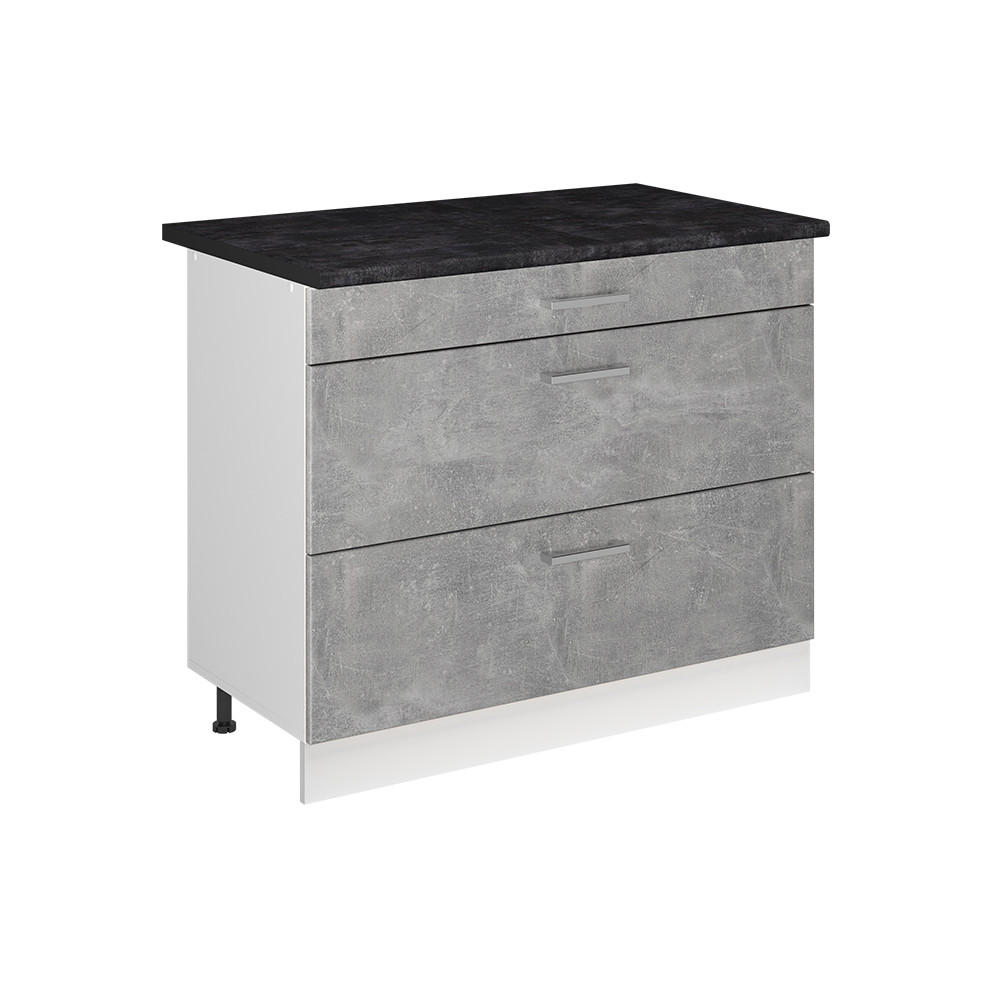SPODNÍ SKŘÍŇKA KUCHYŇSKÉ LINKY R-Line, Beton/Bílá, 100 cm pracovná doska antracitová - bílá/šedá, kompozitní dřevo (100/81.6/60cm) - Vicco