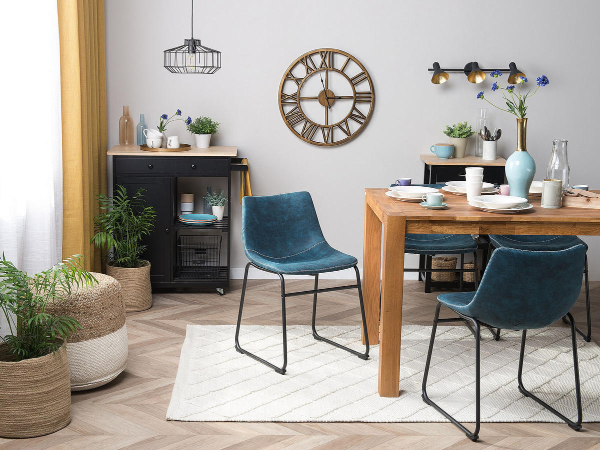 ESSZIMMERSTUHL 2er-Set Polsterbezug Blau Batavia - Blau, Textil/Metall (45/74/44cm) - Beliani