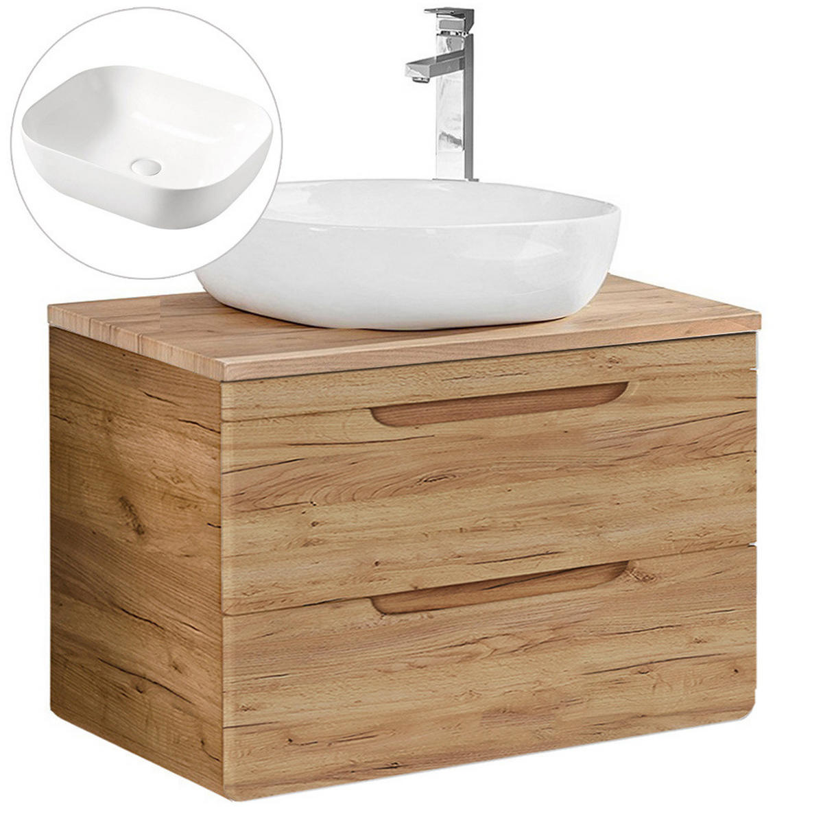 WASCHBECKENSCHRANK Luton-56 - Braun, Holzwerkstoff (80/59/46cm) - Lomado