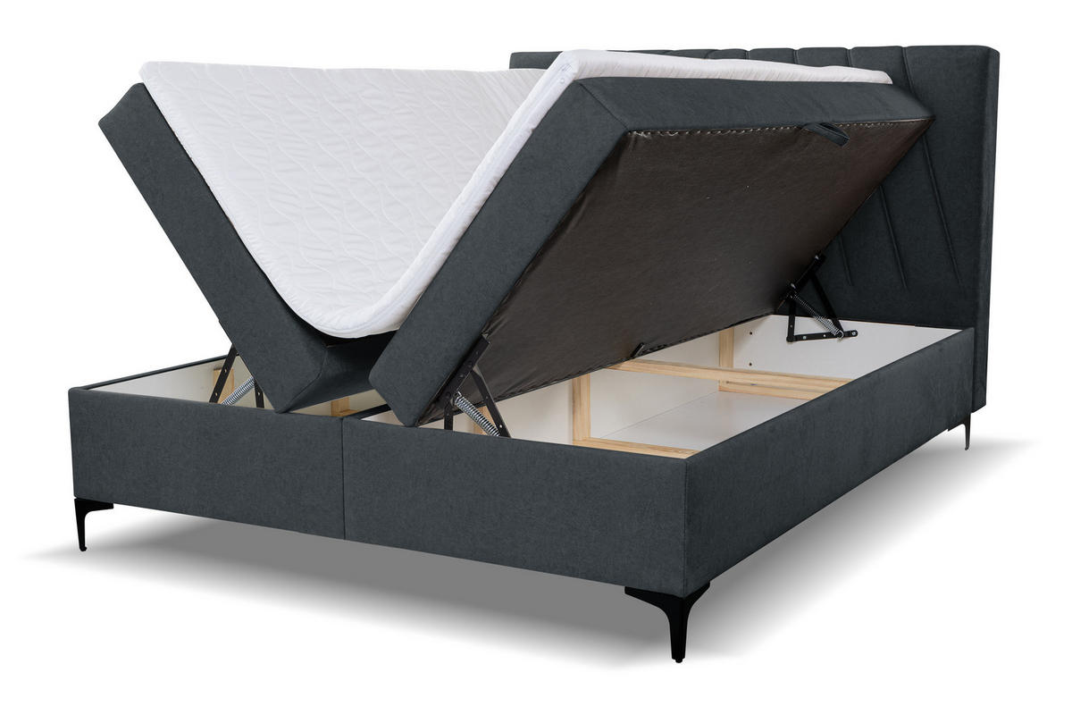BOXBETT CAPRI mit 2 Bettkästen, Maße: 180x200 cm, Farbe: Dunkelgrau, Velourstoff, mit Bonell-Matratze inkl. Topper - Dunkelgrau, Holz/Kunststoff (180/200cm) - VENASI MÖBEL