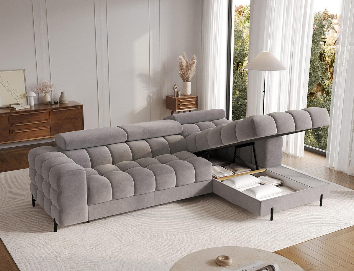 ECKSOFA Neviro R - Grau (Aura 04) - Grau, Holzwerkstoff (285/181cm) - Möblo