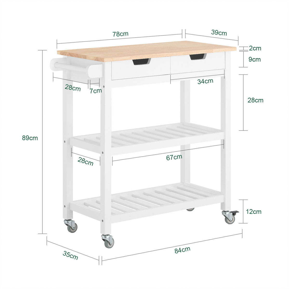 SERVIERWAGEN Weiß - Weiß, Holzwerkstoff (85/90/39cm) - SoBuy