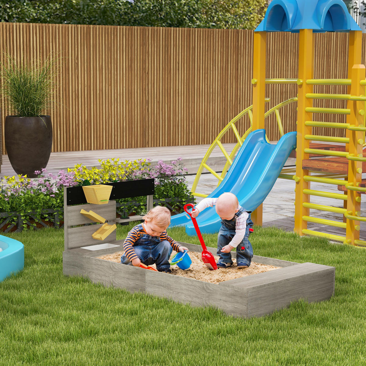 SANDKASTEN, Grau, Tannenholz - Grau, Holz (154/80/60cm) - Outsunny