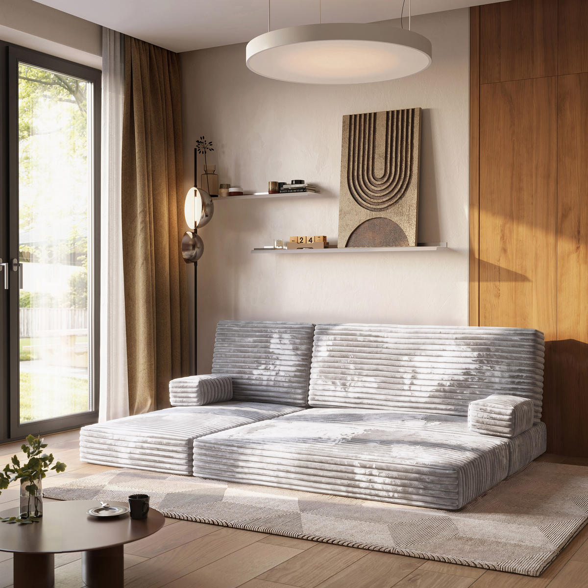 ROHOVÁ SEDAČKA NOTIA modulární Boneless pohovka s funkcí spaní, světle šedá TILIA 86 - šedá, textil (200/120cm) - MASSENO