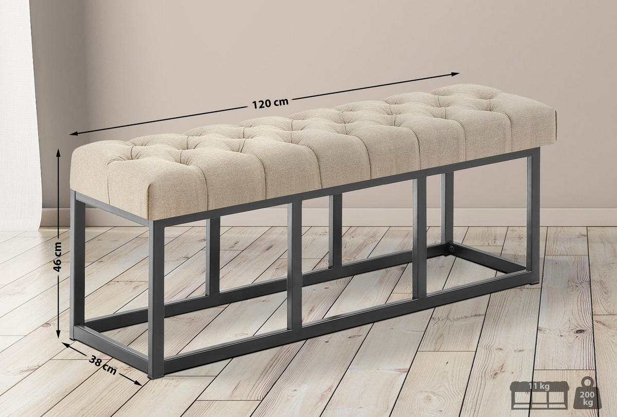 SITZBANK 120/38 cm Stoff Taupe - Taupe/Schwarz, Textil/Metall (120/46/38cm) - CLP