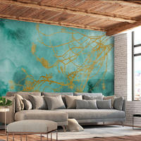 VLIESTAPETE Türkis 200/140 cm - Türkis/Goldfarben, Textil (200/1cm) - KUNSTLOFT
