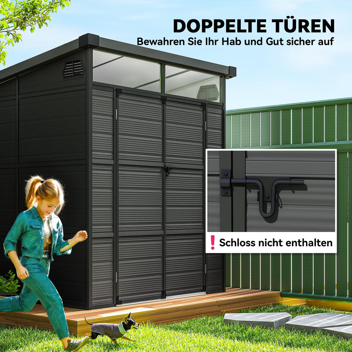 GERÄTEHAUS Kunststoff 3,24m² 190x191x215cm Geräteschuppen mit Pultdach Grau - Dunkelgrau, Kunststoff (190/215/191cm) - Outsunny