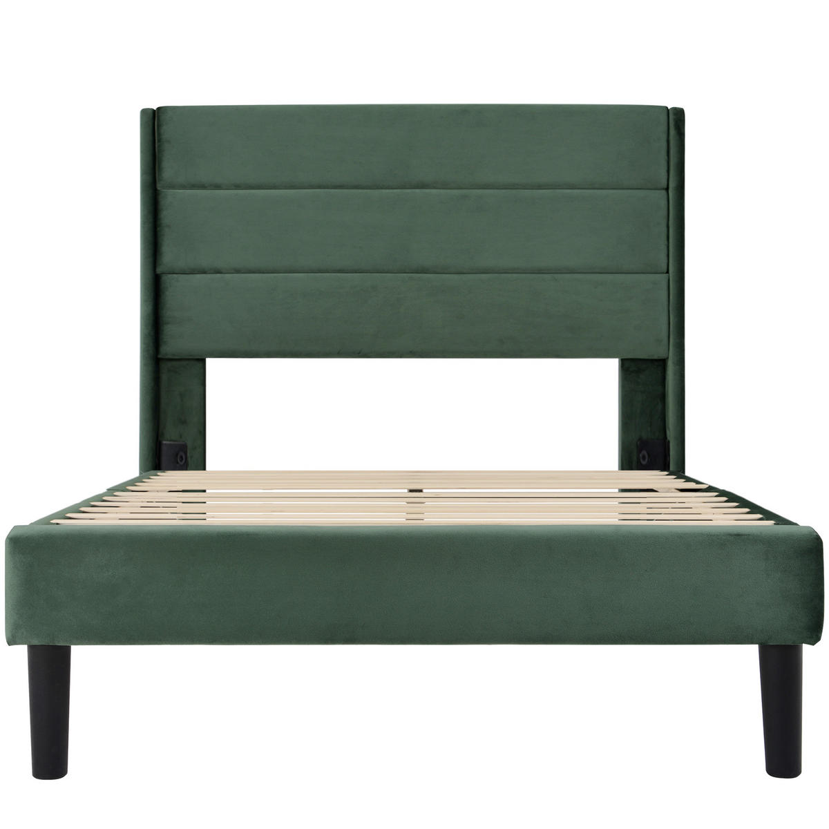 POLSTERBETT 90/200 cm Dunkelgrün mit Kopfteil und Lattenrost - Grün, Textil (90/200cm) - OKWISH