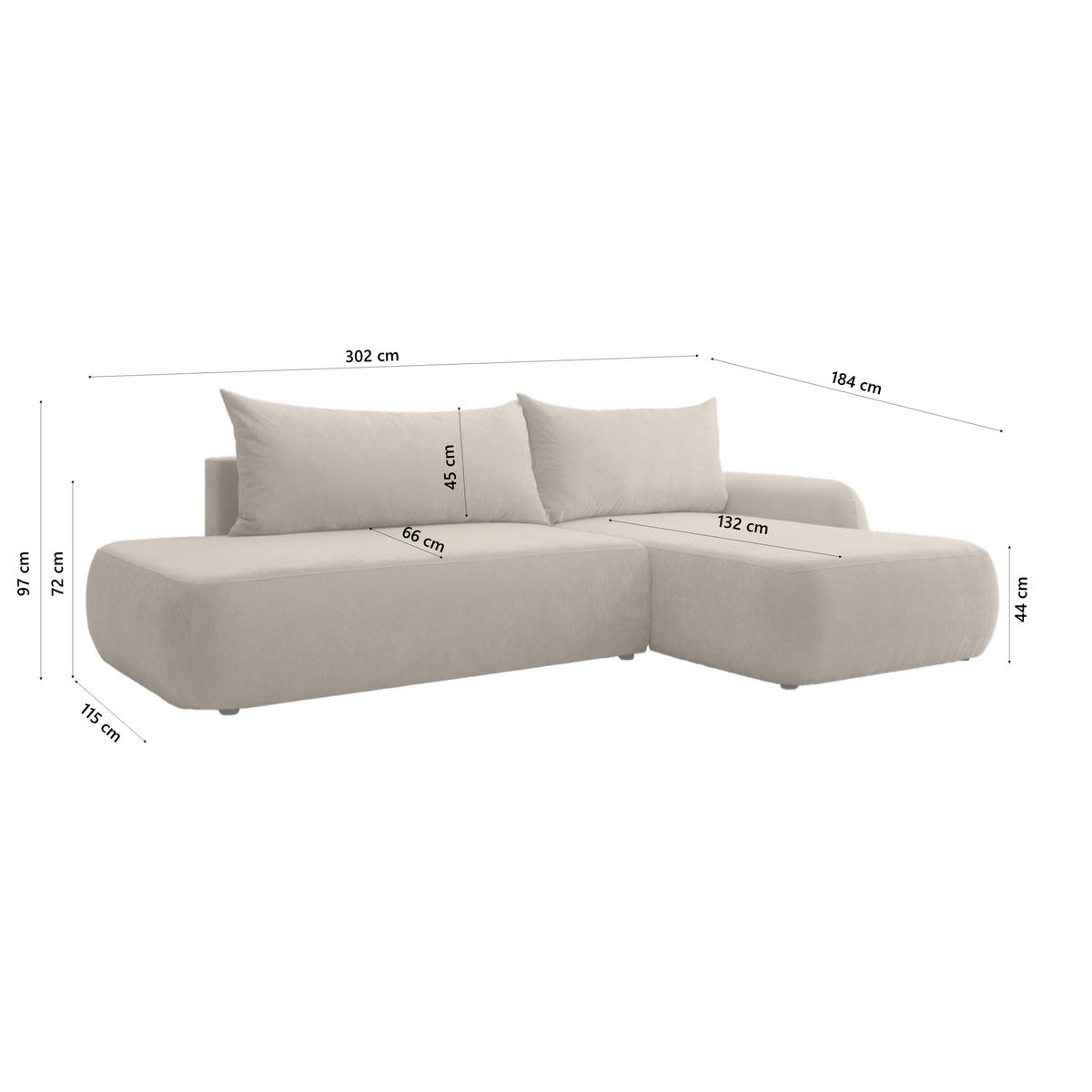 ECKSOFA Munduk I mit Schlaffunktion, Beige - Beige, Textil (302/184cm) - Fedve
