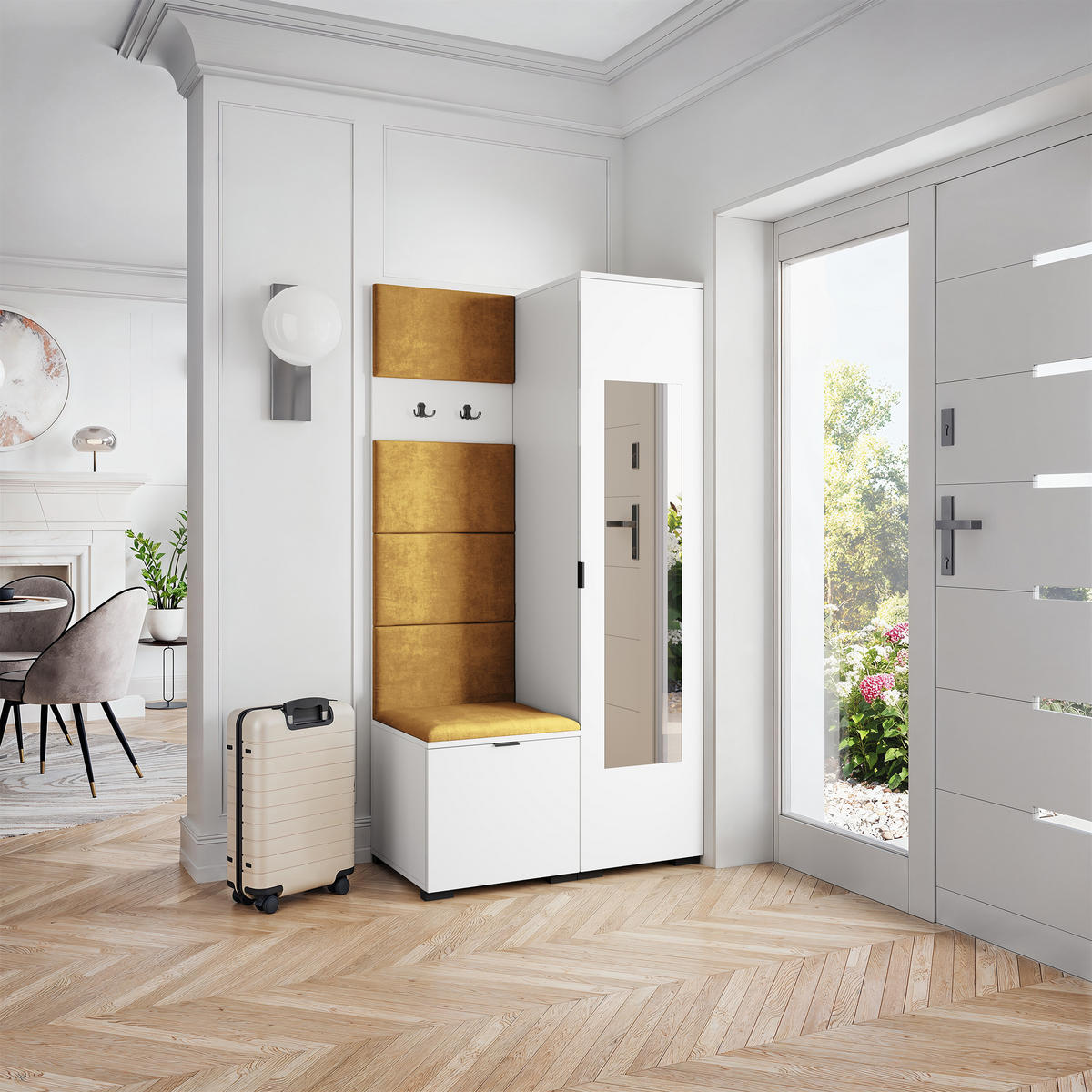 GARDEROBENSCHRANK VIRA 95/181/51 cm Modern Garderobe-Set Weiß - Gelb/Weiß, Holzwerkstoff (95/181/51cm) - MASSENO