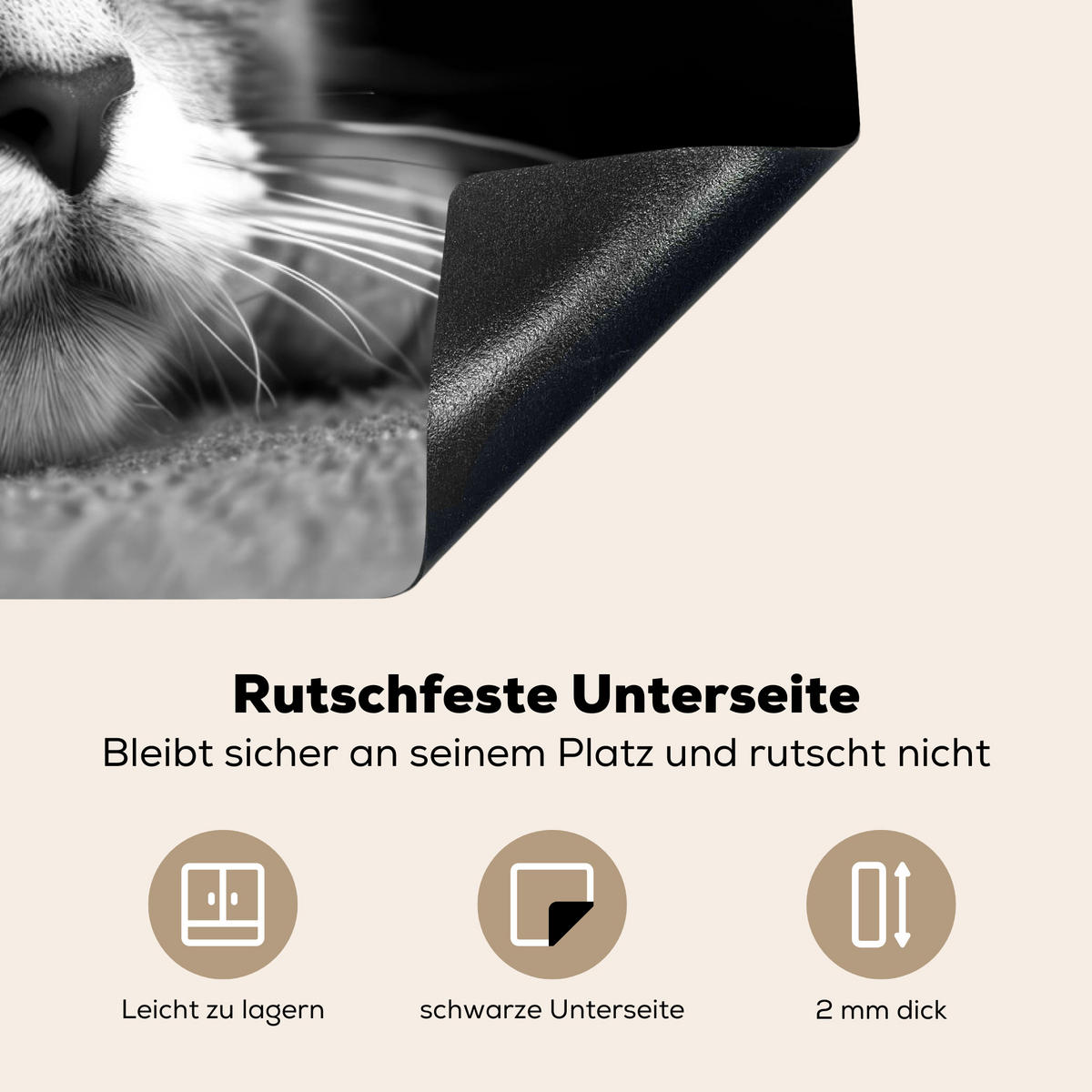 HERDABDECKPLATTE Katze - Grau - Tiere - Katze Ceranfeldabdeckung 78x52 cm - Grau, Kunststoff (78/52/0.2cm) - MuchoWow