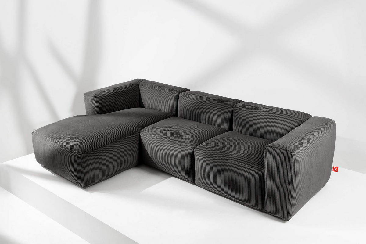 ECKMODULSOFA-LINKS BUFFO mit extrem weicher und bequemer Sitzfläche, Kordstoff, grau - Grau, Textil (297/180cm) - KONSIMO®