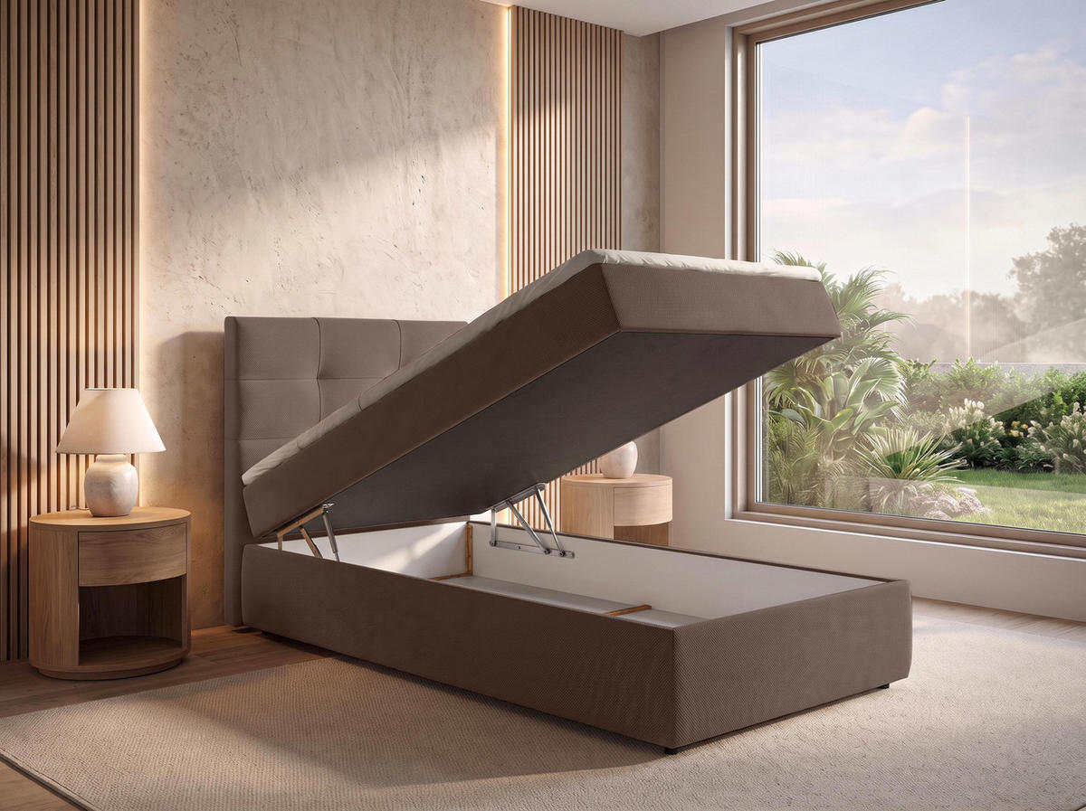 BOXBETT SAKARYA 100x200 cm mit Bettkasten und Matratze - Braun + TOPPER - Schwarz/Braun, Holz/Holzwerkstoff (100/200cm) - AX Living