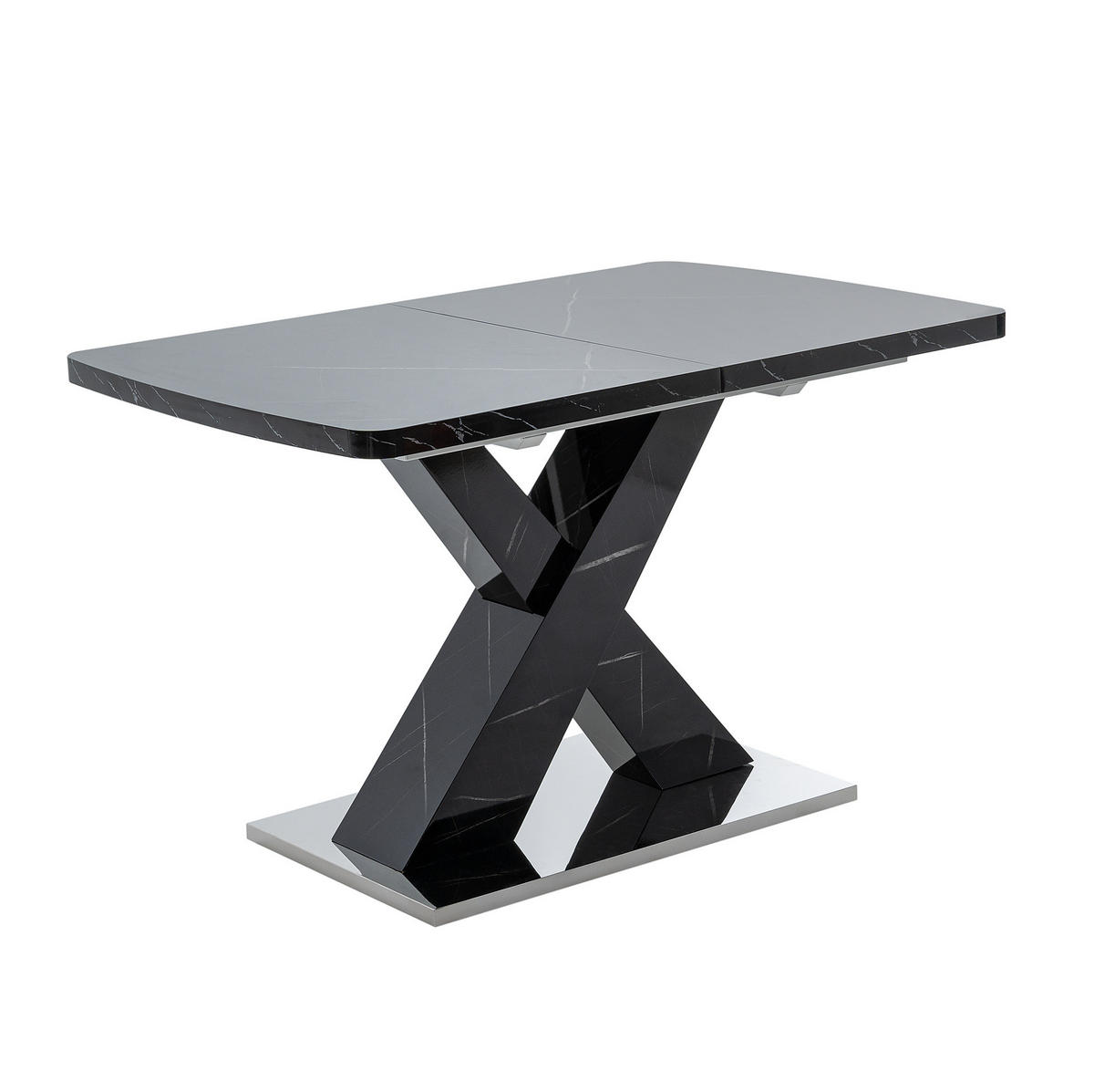 ESSTISCH 120-160/80/76,5 cm aus MDF und Stahl, ausziehbar mit schwarzer Marmoroptik, Schwarz - Schwarz, Holzwerkstoff (160/80/76.5cm) - Redom