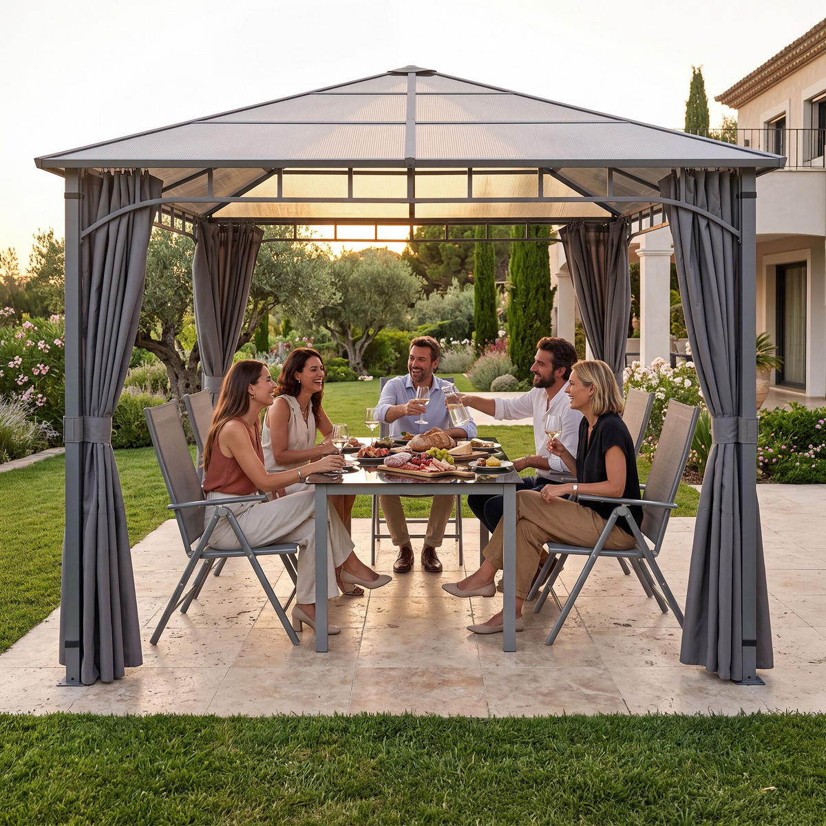 GARTENPAVILLON Caracas, inklusive 8 Heringen, grau - Grau, Metall (300/263/300cm) - tectake