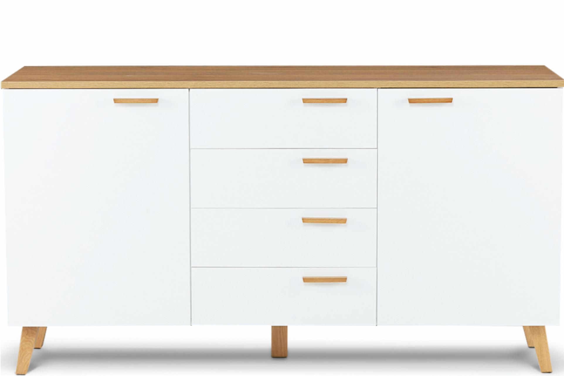 KOMBIKOMMODE FRISK 2 Türen und 4 Schubladen, weiß - Weiß, Eichenholz/Holzwerkstoff (150/81/46cm) - KONSIMO®