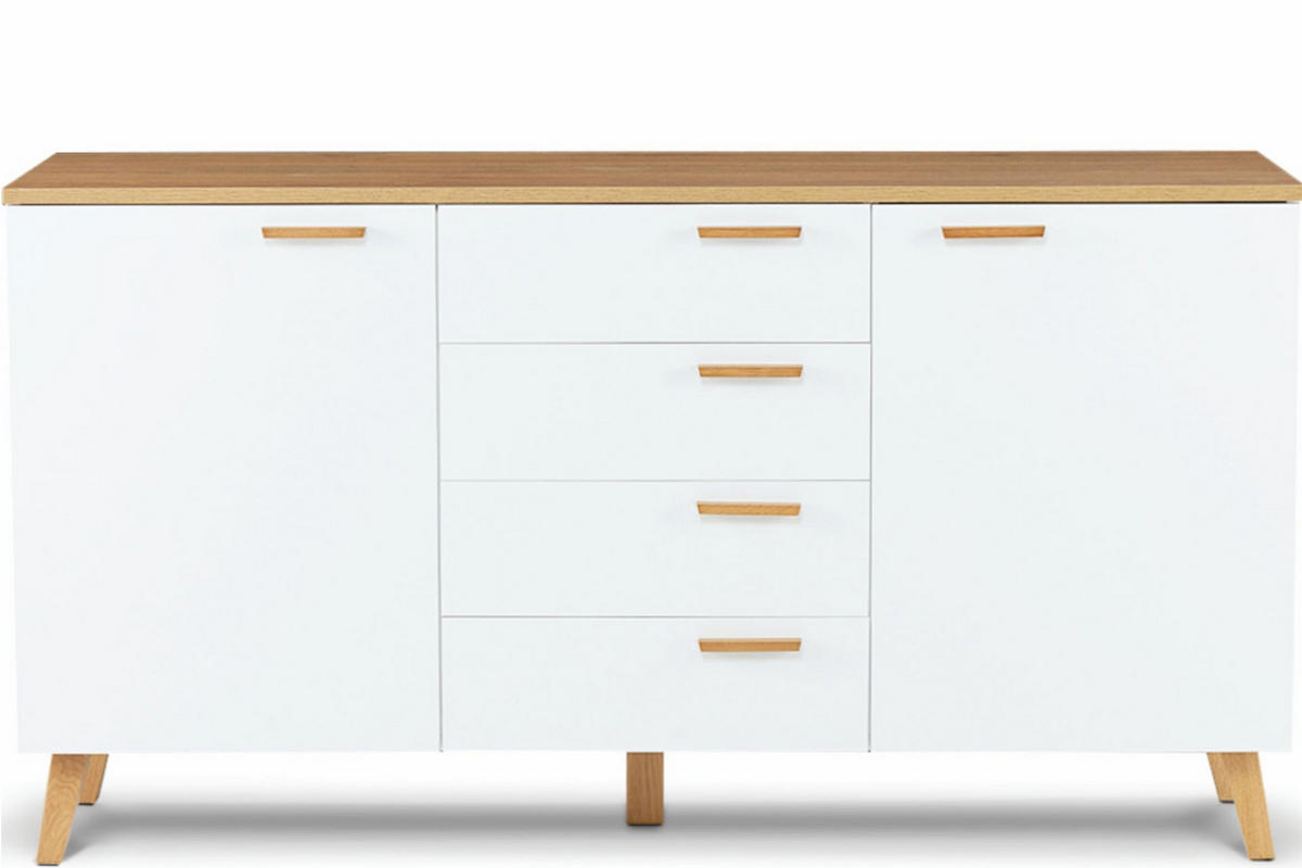 KOMBIKOMMODE FRISK 2 Türen und 4 Schubladen, weiß - Weiß, Eichenholz/Holzwerkstoff (150/81/46cm) - KONSIMO®
