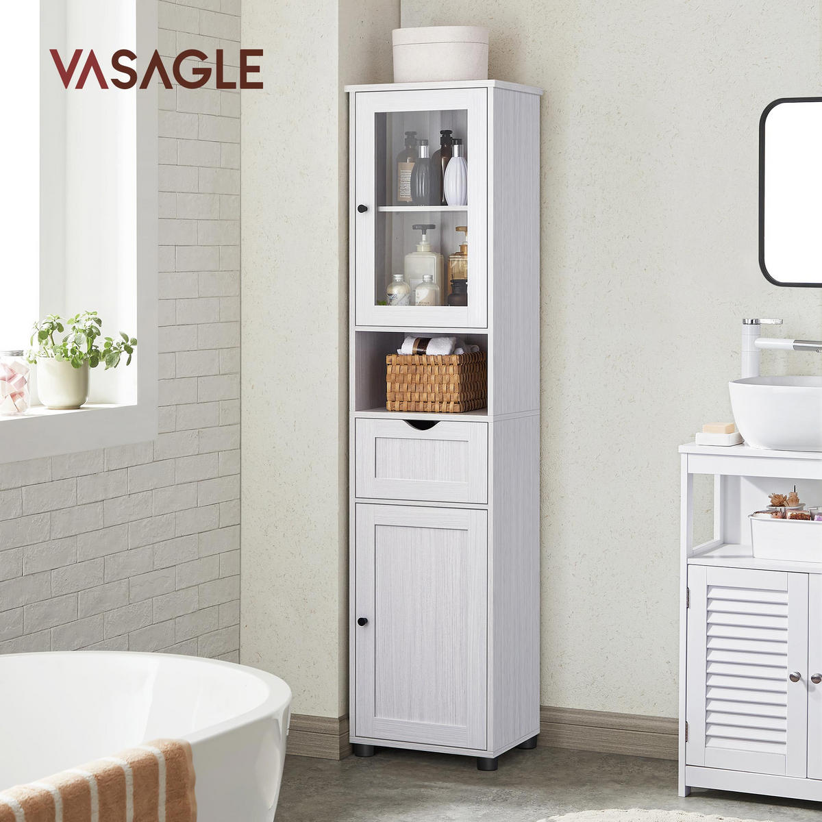 BADEZIMMERSCHRANK HOCHSCHRANK - Weiß, Holzwerkstoff (30/165/40cm) - Hansiro