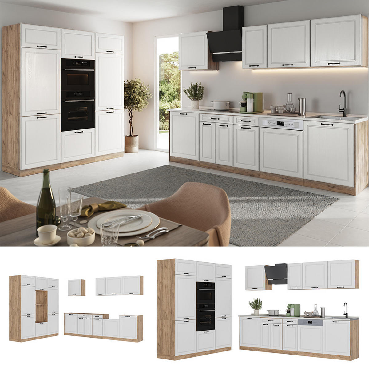 KUCHYNKA R-Line, Biely vidiecky dom/Dub Goldkraft, 180 cm antrasiitti työtaso - biela/dub medový, kompozitné drevo (180/206.8/60cm) - Vicco