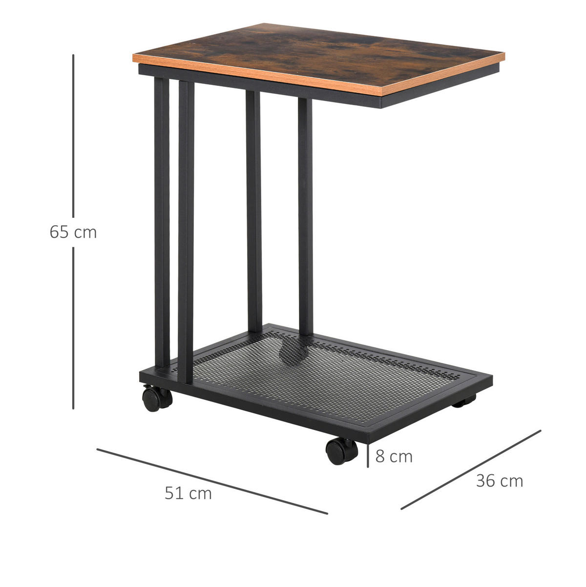 BEISTELLTISCH 51/36/65 cm schwarz aus MDF mit C-Form und Rollen - Schwarz, Holzwerkstoff (51/36/65cm) - OKWISH
