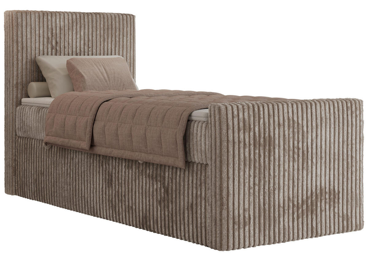 BOXBETT TILIANO DUO 90/200 - Hellbraun Cord - H4 - Topper T25 - Links Seite - Hellbraun, Textil (90/200cm) - MKS