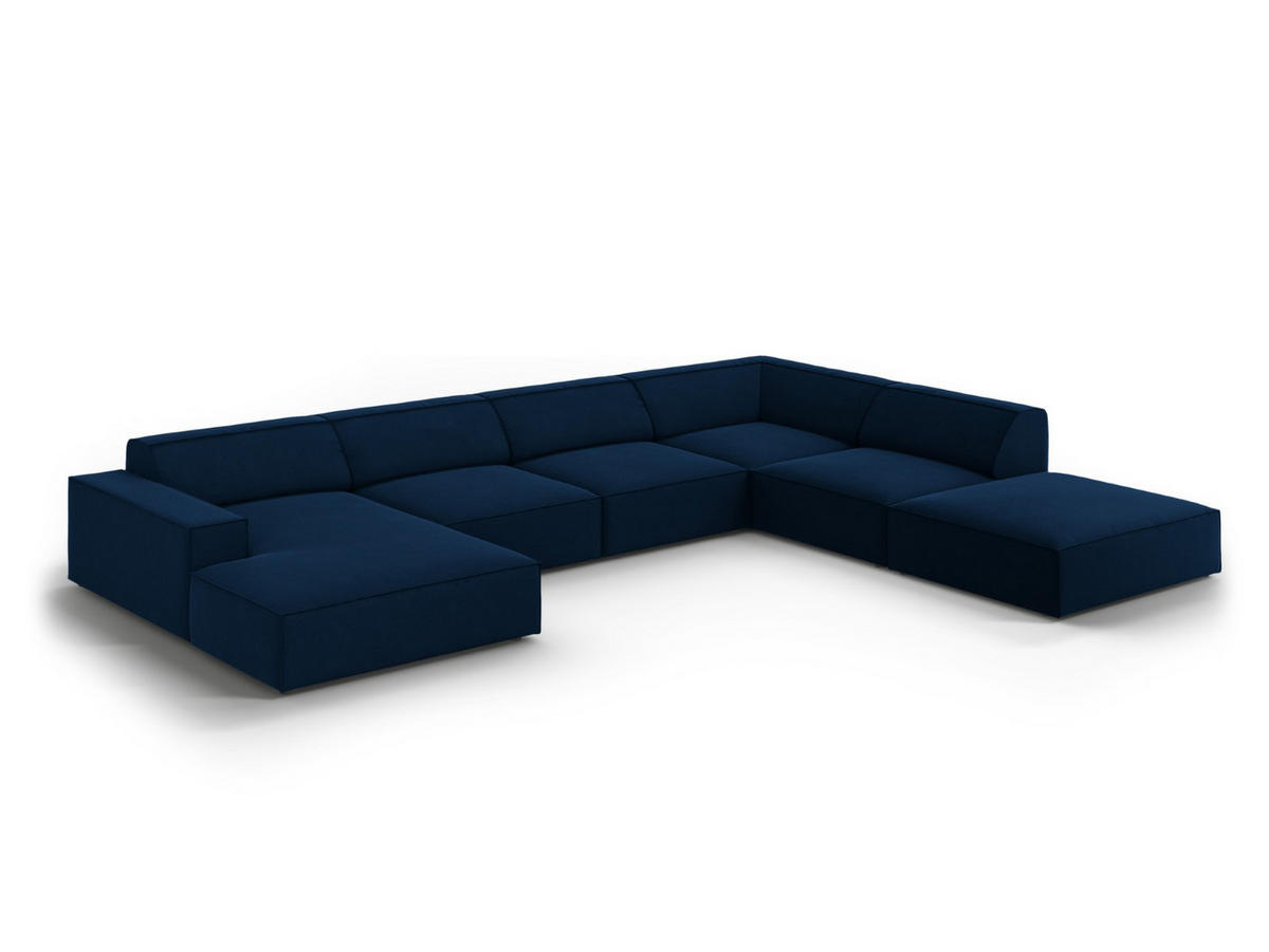 PANORAMASOFA rechts Jodie aus Samt königsblau 7 Sitzplätze - Blau, Textil (262/70/364cm) - Micadoni