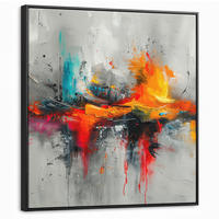 LEINWAND Bilder mit Rahmen - Moderne Kunst - Orange - Grau - Abstrakt - 90x90 - Hellgrau, Textil (90/90cm) - MuchoWow