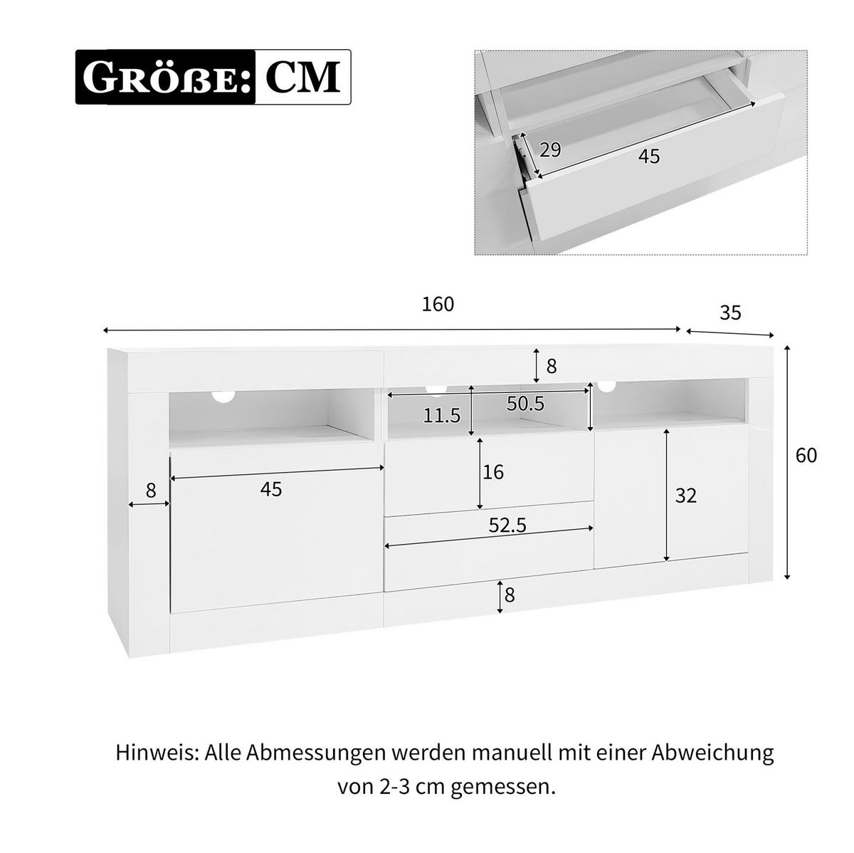 TV-ELEMENT mit LED-Beleuchtung 160 x 35 x 60 cm Hochglanz Weiß - Weiß, Holzwerkstoff (35/60/160cm) - Beauniv