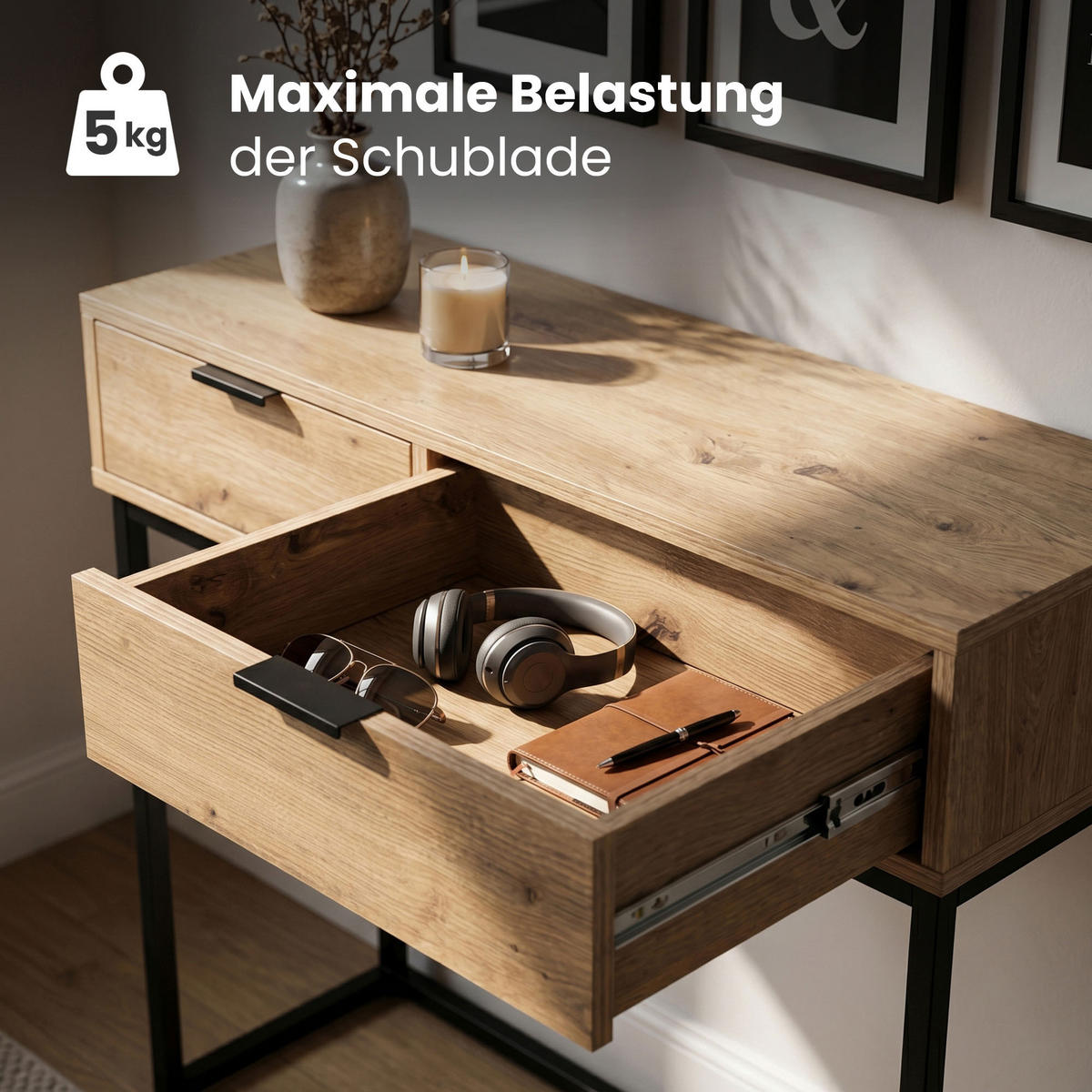 KONSOLENTISCH ELANO 80 cm Artisan Eiche - Schwarz/Eiche Artisan, Holzwerkstoff (35/80/80cm) - Akord