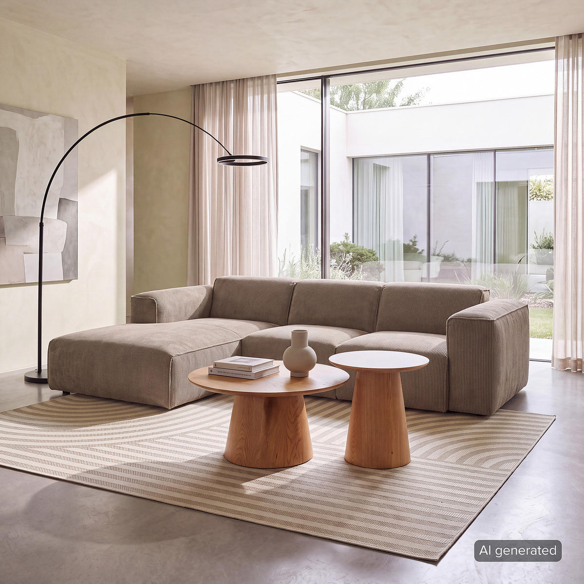 3-SITZER ECKSOFA mit Longchair - Taupe/Schwarz, Kunststoff/Textil (251/173cm) - home24