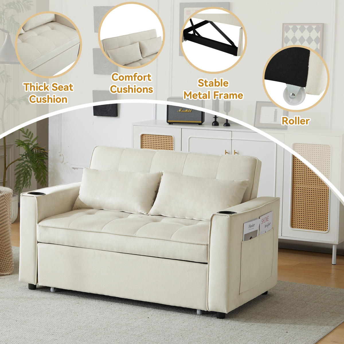 DOPPELSCHLAFSOFA 137x76.5x83 3-stufig, Samt, beige - Beige, Textil (76.5/83/137cm) - Luhomfu