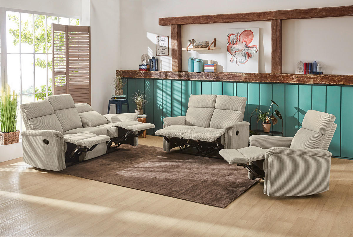 2-SITZER-RELAXSOFA Federkern, Liegefunktion verstellbar durch halbautomatische Relaxfunktion B127/T93/H100 cm, Cord Beige / 15505 - Beige/Schwarz, Textil (127/100/93cm) - luma-home
