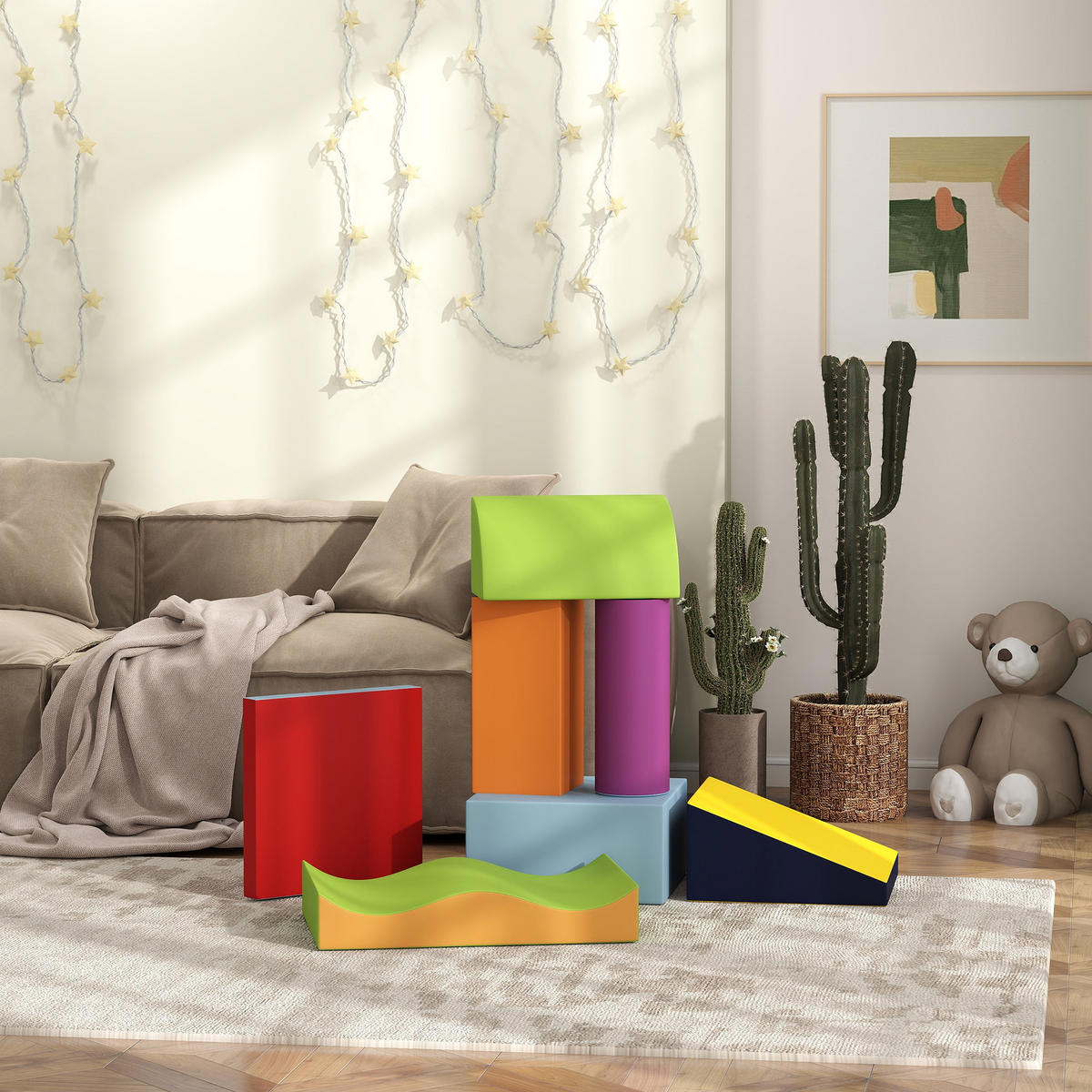 BAUSTEINSET 7er-Set Schaumstoff Bausteine Bauspielzeug für 1-3 Jahre alt Kinder - Multicolor, Kunststoff (40/11/60cm) - HOMCOM